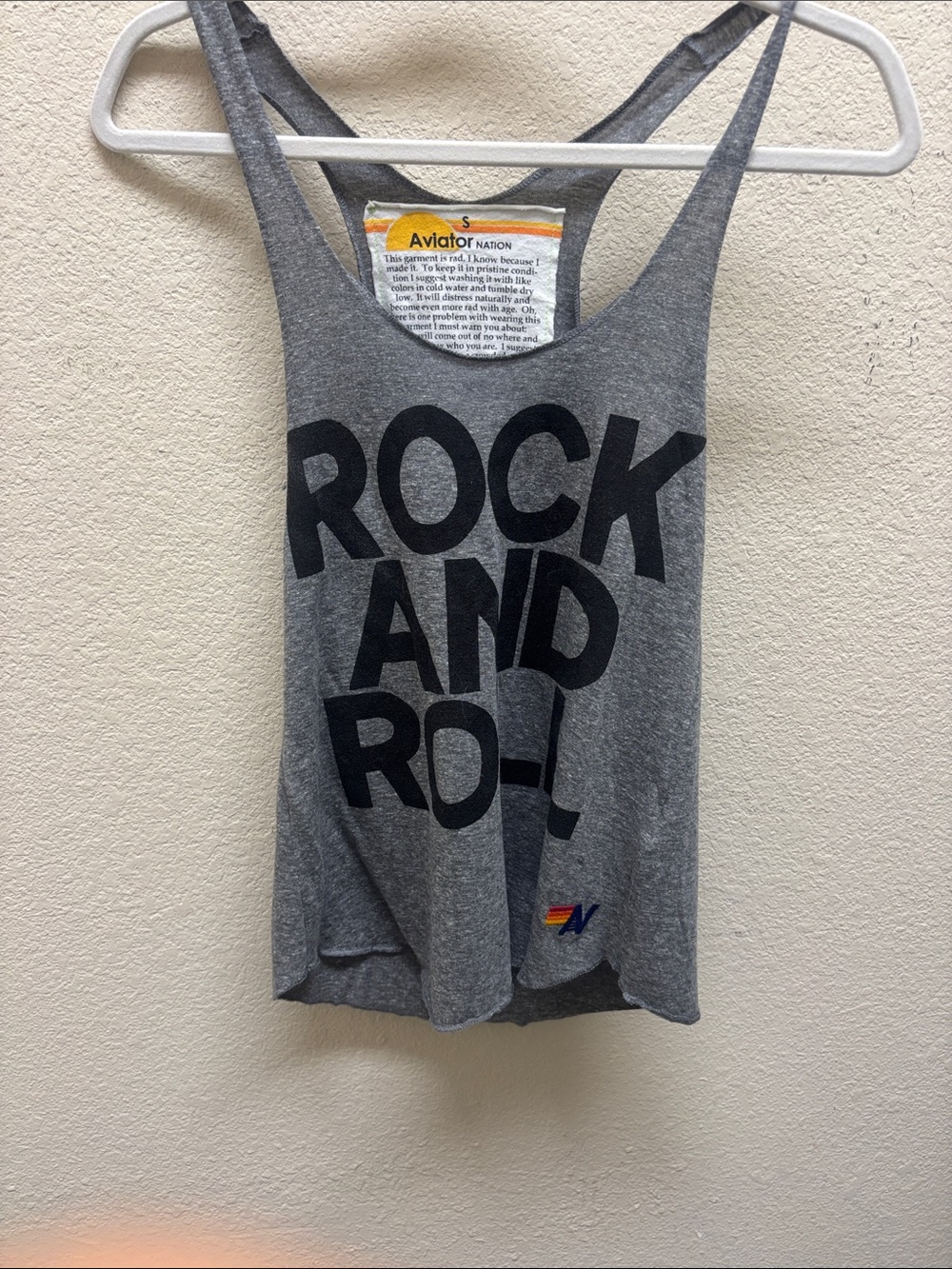 SOLD Aviator Nation Gray Tank with Black Print and Yellow Accent